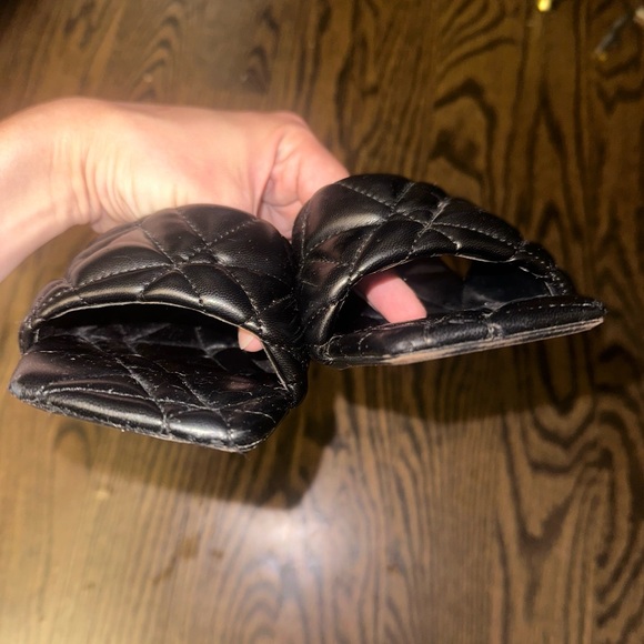 Zara Black Block Heel Quilted Slip on Heels - Picture 8 of 8